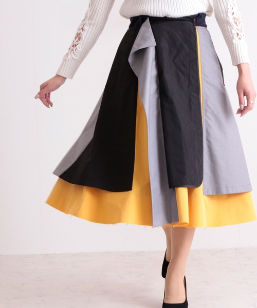 gomme スカート M ウール キュプラ 異素材切替 スカート 