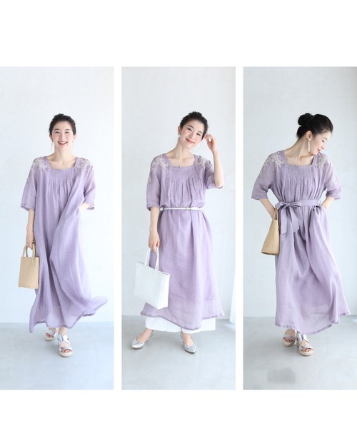 cawaii FRENCH PAVE　花柄　刺繍　ロングワンピース cawaii FRENCH PAVE 花柄 刺繍 ロングワンピース