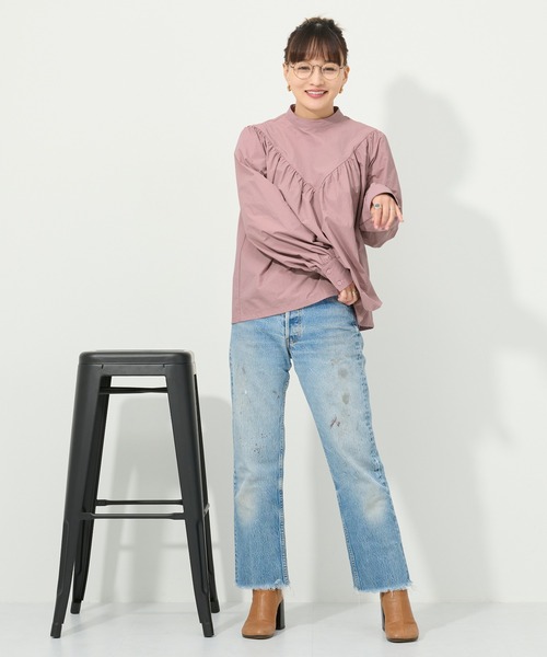 M nort（エムノート）の「【わたなべ麻衣プロデュース】ギャザーボリュームスリーブブラウス（シャツ/ブラウス・レディース・ダークブルー/スモークピンク・FREE）」の6枚目の写真