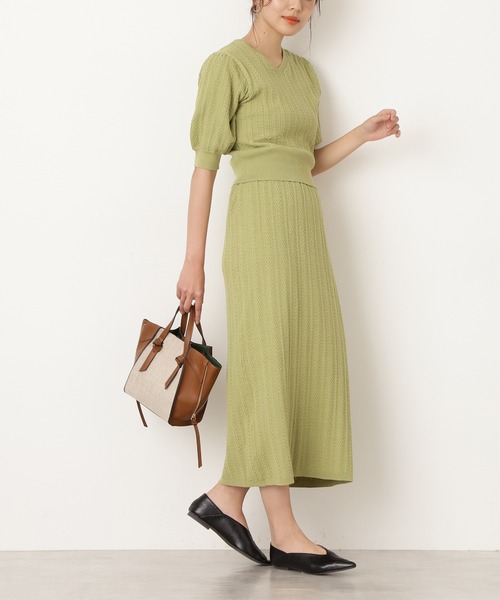 N.（N. Natural Beauty Basic）（エヌエヌナチュラルビューティーベーシック）の「◆ミニケーブルニットセットアップ（ワンピース・レディース・グレイッシュベージュ/ブルー/カーキ・MEDIUM）」の8枚目の写真