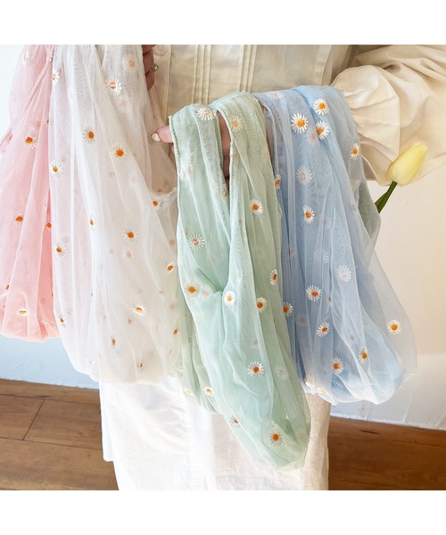 frunco（フランコ）の「デイジーマルシェバッグ（エコバッグ/サブバッグ・レディース・ホワイト/ピンク/ブルー/グリーン・FREE）」の6枚目の写真