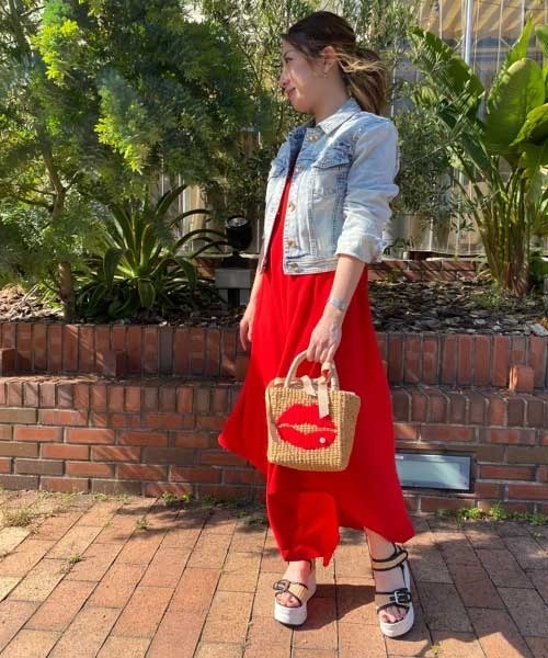 a-jolie（アジョリー）の「【a-jolie/アジョリー】LIPデザインスクエアカゴバッグ（かごバッグ・レディース・ベージュ/ブラック・FREE）」の9枚目の写真