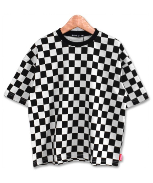セール】ビッグシルエットブロックチェック半袖Tシャツ カットソー