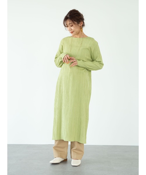 Green　Parks（グリーンパークス）の「シアーバック釦ワンピース＊（ワンピース・レディース・ブラック/ベージュ/グリーン・FREE）」の4枚目の写真