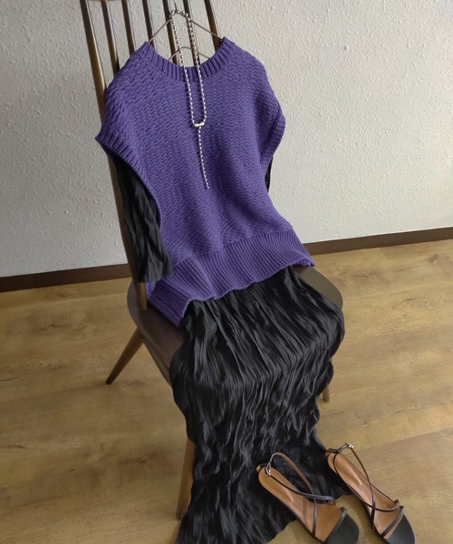 Kari & lili（カウリアンドリィリィ）の「ジャガードベスト（ベスト・レディース・ブラック/パープル/ベージュ・FREE）」の3枚目の写真