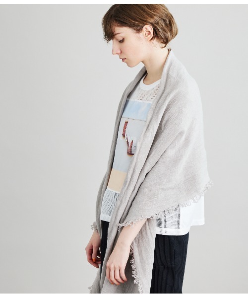 SIPULI（シプリ）の「ASAUCE MELER｜ライトベルギーリネンフリンジストール（ストール/ショール・レディース・グレー系その他/アイボリー・フリー）」の8枚目の写真
