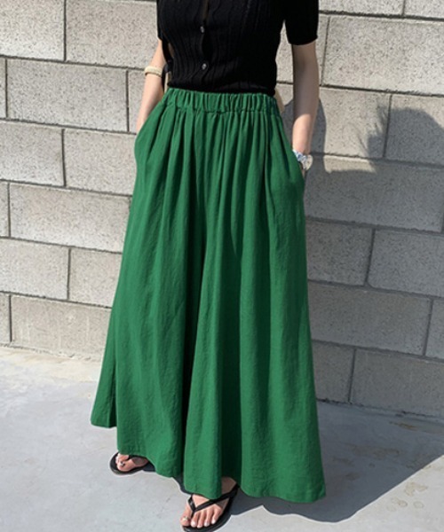 KOR（ケーオーアール）の「ガウチョパンツ ロングスカート風パンツ（その他パンツ・レディース・ブラック/イエロー/グリーン/アイボリー・FREE）」の4枚目の写真