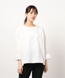 Samansa Mos2 | 七分袖スカラップ刺繍ブラウス(シャツ/ブラウス)