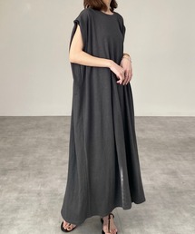 クルーネック フレンチスリーブ ロング Tシャツワンピース