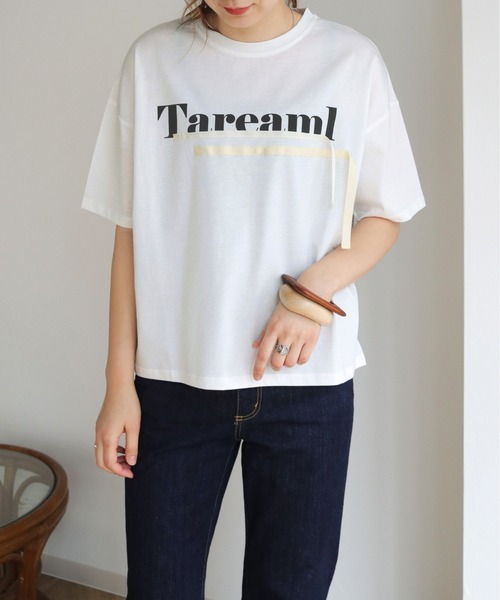 vingtrois（バントロア）の「【Vingtrois】ドライタッチコットン テープ付きロゴT（Tシャツ/カットソー・レディース・ホワイト/ブラック/モカ・M）」の2枚目の写真