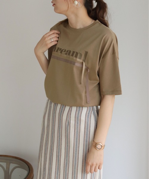 vingtrois（バントロア）の「【Vingtrois】ドライタッチコットン テープ付きロゴT（Tシャツ/カットソー・レディース・ホワイト/ブラック/モカ・M）」の3枚目の写真