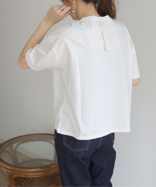 vingtrois（バントロア）の「【Vingtrois】ドライタッチコットン テープ付きロゴT（Tシャツ/カットソー・レディース・ホワイト/ブラック/モカ・M）」の13枚目の写真