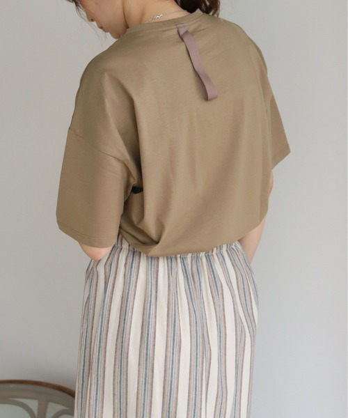 vingtrois（バントロア）の「【Vingtrois】ドライタッチコットン テープ付きロゴT（Tシャツ/カットソー・レディース・ホワイト/ブラック/モカ・M）」の5枚目の写真