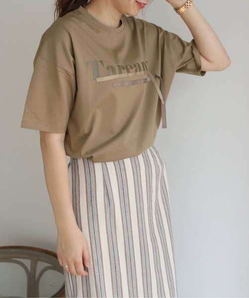 vingtrois（バントロア）の「【Vingtrois】ドライタッチコットン テープ付きロゴT（Tシャツ/カットソー・レディース・ホワイト/ブラック/モカ・M）」の6枚目の写真