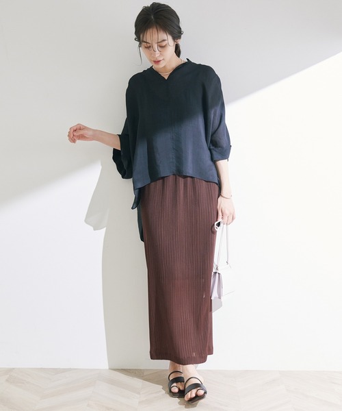 ROPE'（ロペ）の「【セットアップ対応】【洗える】プリーツカットソータイトスカート（スカート・レディース・ブラック/ダークブラウン・38）」の14枚目の写真