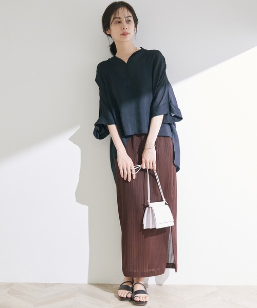 ROPE'（ロペ）の「【セットアップ対応】【洗える】プリーツカットソータイトスカート（スカート・レディース・ブラック/ダークブラウン・38）」の13枚目の写真