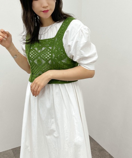 apres jour mignon(アプレジュールミニョン)の「かぎ針ビスチェワンピースセット【ZOZOTOWN限定アイテム】(ワンピース・レディース・アイボリー/ブラック/グリーン・X-LARGE/フリー)」の3枚目の写真