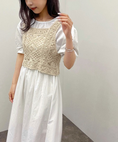 apres jour mignon(アプレジュールミニョン)の「かぎ針ビスチェワンピースセット【ZOZOTOWN限定アイテム】(ワンピース・レディース・アイボリー/ブラック/グリーン・X-LARGE/フリー)」の5枚目の写真