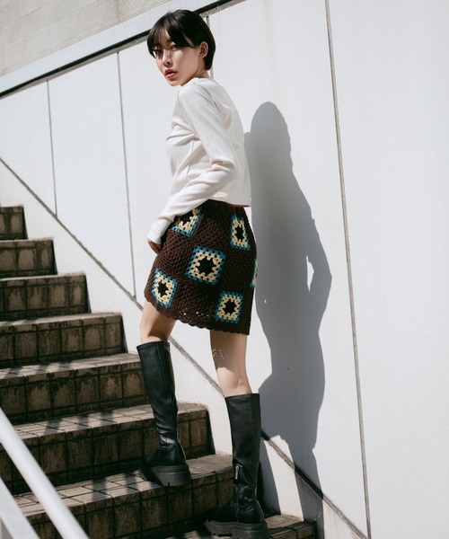X-girl（エックスガール）の「CROCHET SKIRT（スカート・レディース・マルチ/ブラウン/ブラック・ONE SIZE）」の15枚目の写真