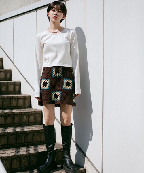 X-girl（エックスガール）の「CROCHET SKIRT（スカート・レディース・マルチ/ブラウン/ブラック・ONE SIZE）」の22枚目の写真