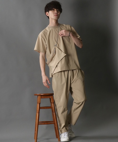 SITRY（シトリー）の「ストレッチ オーバーサイズＴシャツ＆テーパードパンツ セットアップ（ルームウェア/パジャマ・メンズ・ブラック/カーキ/ベージュ・M/L/LL）」の3枚目の写真