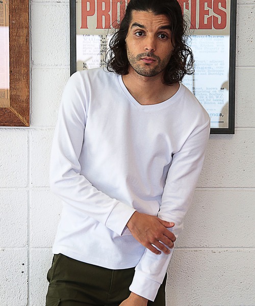 RATTLE TRAP（ラトルトラップ）の「Vネックスパンフライス（Tシャツ/カットソー・メンズ・ホワイト/ブラック/ホワイト×ブラック/杢グレー・LL/S/M/L）」の2枚目の写真