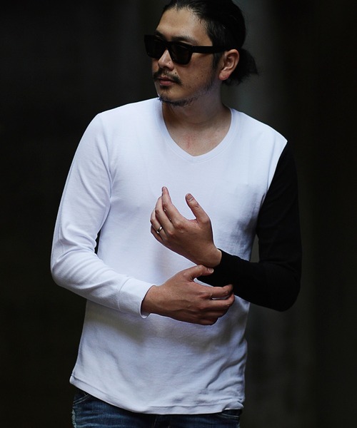 RATTLE TRAP（ラトルトラップ）の「Vネックスパンフライス（Tシャツ/カットソー・メンズ・ホワイト/ブラック/ホワイト×ブラック/杢グレー・LL/S/M/L）」の7枚目の写真