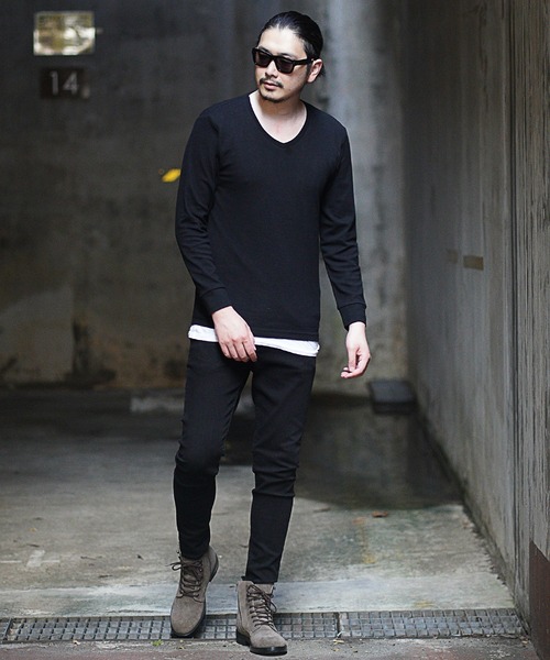 RATTLE TRAP（ラトルトラップ）の「Vネックスパンフライス（Tシャツ/カットソー・メンズ・ホワイト/ブラック/ホワイト×ブラック/杢グレー・LL/S/M/L）」の9枚目の写真