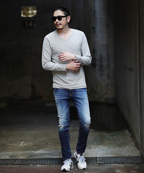 RATTLE TRAP（ラトルトラップ）の「Vネックスパンフライス（Tシャツ/カットソー・メンズ・ホワイト/ブラック/ホワイト×ブラック/杢グレー・LL/S/M/L）」の16枚目の写真