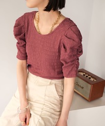 ＡＮＤＪ | パワーショルダーワッシャー加工ラウンドネックトップス(Tシャツ/カットソー)