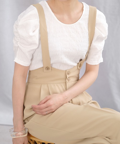 ＡＮＤＪ（アンドジェイ）の「パワーショルダーワッシャー加工ラウンドネックトップス（Tシャツ/カットソー・レディース・オフホワイト/ブラック/ピンク/グレイッシュベージュ・M）」の8枚目の写真