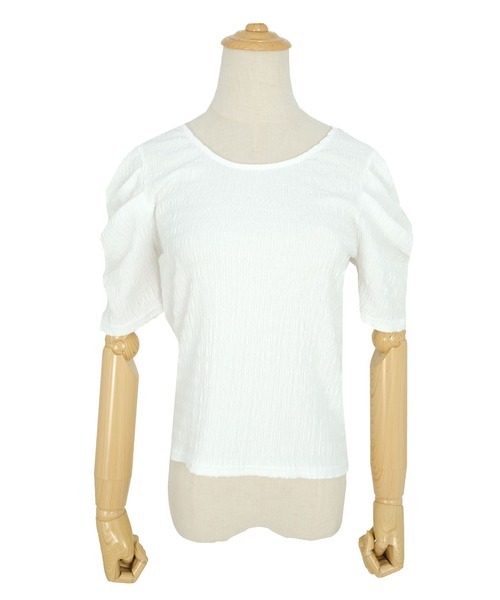 ＡＮＤＪ（アンドジェイ）の「パワーショルダーワッシャー加工ラウンドネックトップス（Tシャツ/カットソー・レディース・オフホワイト/ブラック/ピンク/グレイッシュベージュ・M）」の10枚目の写真