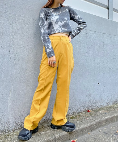 WEGO（ウィゴー）の「WEGO/センタープレスフレアパンツ（スラックス・レディース・レッド/オレンジ/ブルー/グリーン/マスタード/ブラック系その他3/ブラック/ベージュ系その他2・SMALL/MEDIUM）」の13枚目の写真