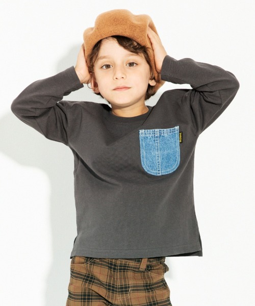 BRANSHES(ブランシェス)の「【デニムポケット】長袖Tシャツ(Tシャツ/カットソー・キッズ・グレー/アイボリー/ブルー/ブラウン・100cm/120cm/110cm/130cm/90cm/150cm/140cm)」の3枚目の写真