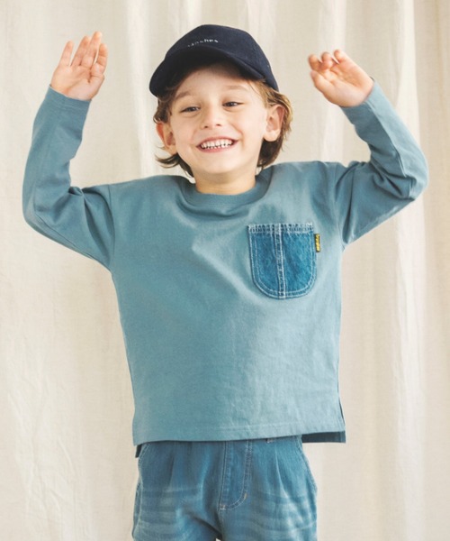 BRANSHES(ブランシェス)の「【デニムポケット】長袖Tシャツ(Tシャツ/カットソー・キッズ・グレー/アイボリー/ブルー/ブラウン・100cm/120cm/110cm/130cm/90cm/150cm/140cm)」の4枚目の写真