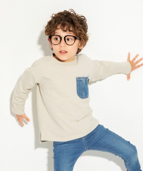BRANSHES(ブランシェス)の「【デニムポケット】長袖Tシャツ(Tシャツ/カットソー・キッズ・グレー/アイボリー/ブルー/ブラウン・100cm/120cm/110cm/130cm/90cm/150cm/140cm)」の2枚目の写真