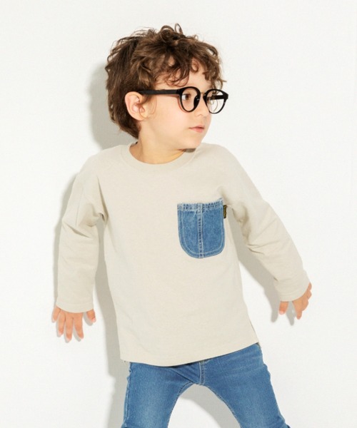 BRANSHES(ブランシェス)の「【デニムポケット】長袖Tシャツ(Tシャツ/カットソー・キッズ・グレー/アイボリー/ブルー/ブラウン・100cm/120cm/110cm/130cm/90cm/150cm/140cm)」の8枚目の写真
