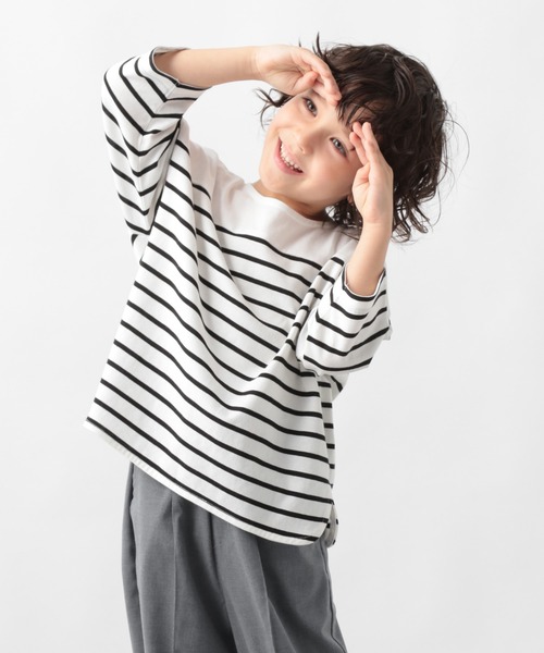 GLOBAL WORK（グローバルワーク）の「【キッズ】DRY／ボートネックボーダー7分袖/959342（Tシャツ/カットソー・キッズ・グリーン/ブラック/ブルー・140cm/160cm/130cm/120cm/150cm/110cm/100cm）」の4枚目の写真