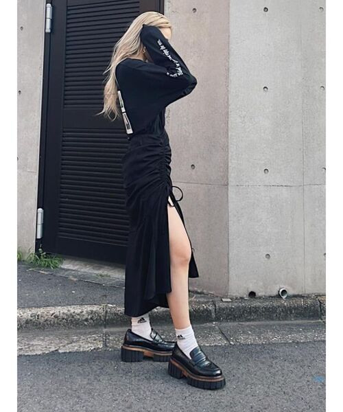 EVRIS（エヴリス）の「ドロストロングスカート（スカート・レディース・ブラック/カーキ・MEDIUM/SMALL）」の5枚目の写真