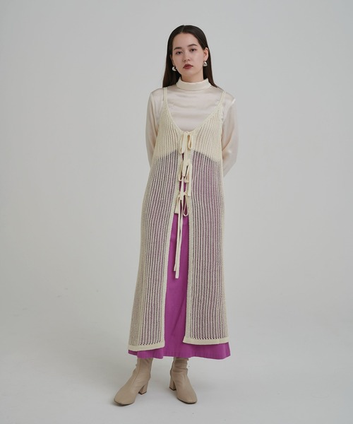 TINA：JOJUN（ティーナジョジュン）の「メッシュ ロングキャミ TINA：JOJUN（ワンピース・レディース・アイボリー/ブラック・M）」の2枚目の写真