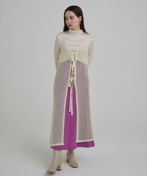 TINA：JOJUN（ティーナジョジュン）の「メッシュ ロングキャミ TINA：JOJUN（ワンピース・レディース・アイボリー/ブラック・M）」の3枚目の写真