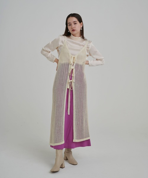 TINA：JOJUN（ティーナジョジュン）の「メッシュ ロングキャミ TINA：JOJUN（ワンピース・レディース・アイボリー/ブラック・M）」の6枚目の写真