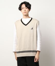 【KANGOL/カンゴール】チルデンベスト ワンポイント刺繍 ライン入り ビッグシルエット/オーバーサイズ