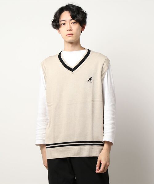 KANGOL（カンゴール）の「【KANGOL/カンゴール】チルデンベスト　ワンポイント刺繍 　ライン入り　ビッグシルエット/オーバーサイズ（ベスト・メンズ・ベージュ/ブラック/アイボリー・MEDIUM/LARGE）」の3枚目の写真