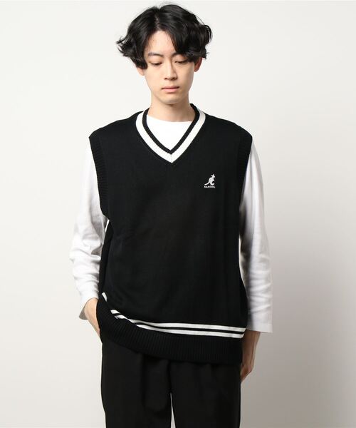 KANGOL（カンゴール）の「【KANGOL/カンゴール】チルデンベスト　ワンポイント刺繍 　ライン入り　ビッグシルエット/オーバーサイズ（ベスト・メンズ・ベージュ/ブラック/アイボリー・MEDIUM/LARGE）」の2枚目の写真