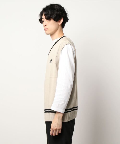 KANGOL（カンゴール）の「【KANGOL/カンゴール】チルデンベスト　ワンポイント刺繍 　ライン入り　ビッグシルエット/オーバーサイズ（ベスト・メンズ・ベージュ/ブラック/アイボリー・MEDIUM/LARGE）」の4枚目の写真