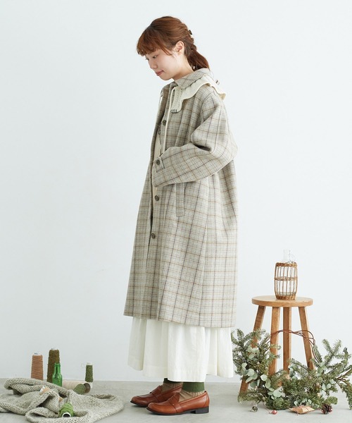 chambre de charme（シャンブルドゥシャーム）の「cdc リサイクルウール先染め　ステンカラーコート（ステンカラーコート・レディース・クリーム/チョコ・FREE）」の21枚目の写真
