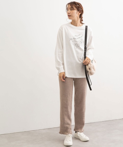 POU DOU DOU(プードゥドゥ)の「ロゴプリントロングスリーブTee(Tシャツ/カットソー・レディース・オフホワイト/ピンク/オレンジ/ブルー・3)」の7枚目の写真