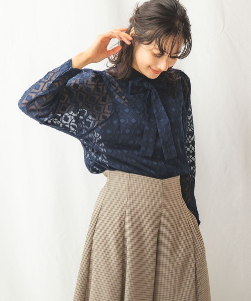 在庫特価 セール 幾何カットジャガードリボン付きシャツ シャツ ブラウス Naracamicie ナラカミーチェ のファッション オンライン 激安 Arenatheatre Net