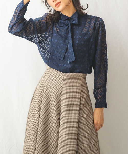 在庫特価 セール 幾何カットジャガードリボン付きシャツ シャツ ブラウス Naracamicie ナラカミーチェ のファッション オンライン 激安 Arenatheatre Net